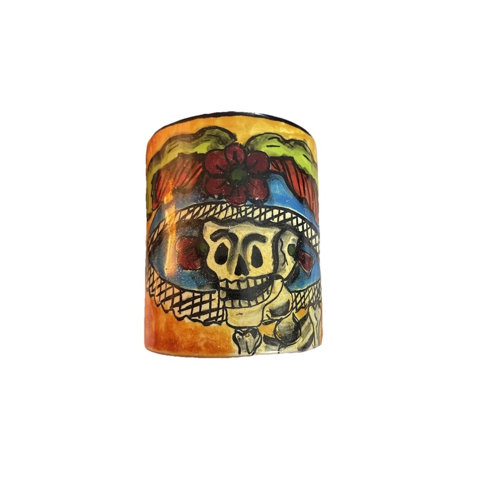 READ Contreras DAY OF THE DEAD Skeleton Coffee Cup Mug Hand Painted MEXICO Made